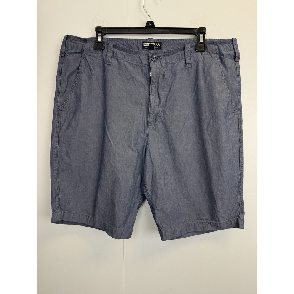 Express Shorts Mens Size 36 Blue Chambray Chino 10" Inseam 100%‎ Cotton